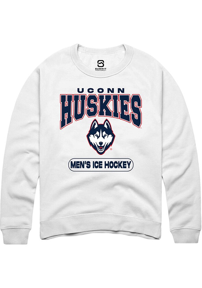 UConn Huskies Unisex Mens Ice Hockey White Crew Sweatshirt