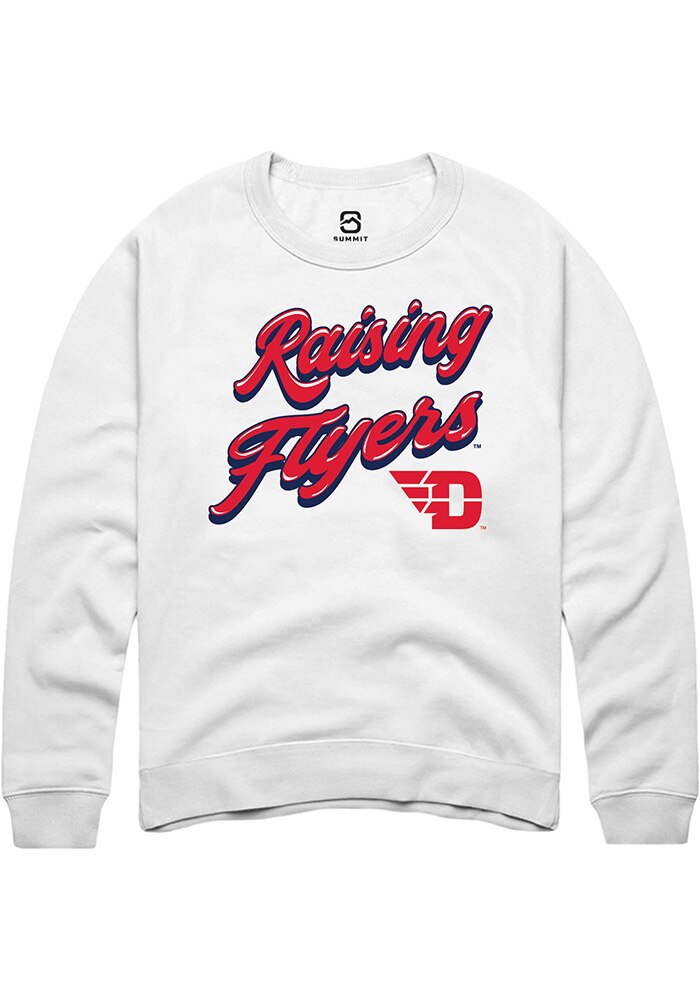 Dayton Flyers Mens White RAISING MASCOTS Long Sleeve Crew Sweatshirt