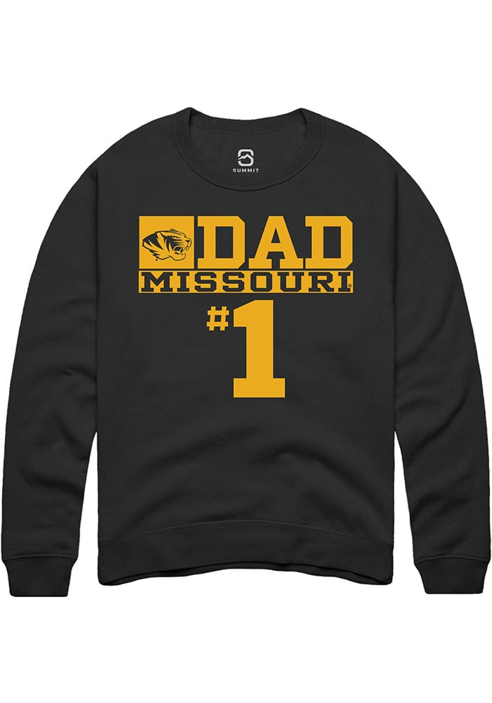 Missouri Tigers Mens Black No 1 Dad Long Sleeve Crew Sweatshirt