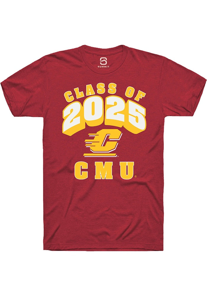 Central Michigan Chippewas Maroon Class of 2025 Short Sleeve T-Shirt