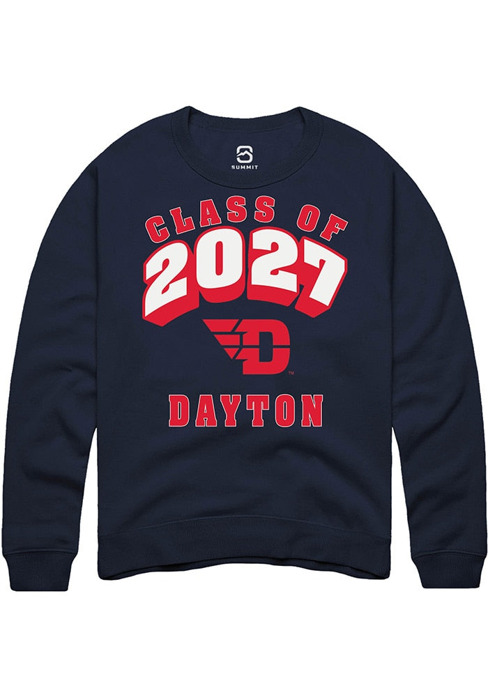 Dayton Flyers Mens Navy Blue Class of 2027 Long Sleeve Crew Sweatshirt