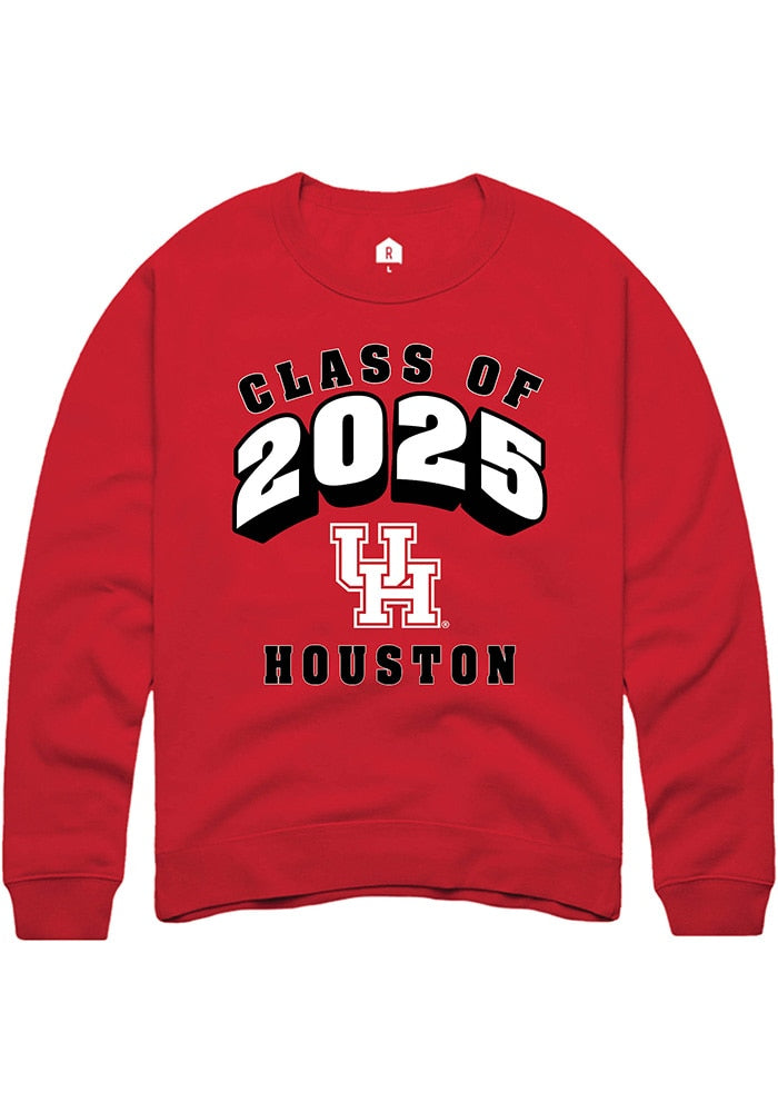 Houston Cougars Mens Red Class of 2025 Long Sleeve Crew Sweatshirt