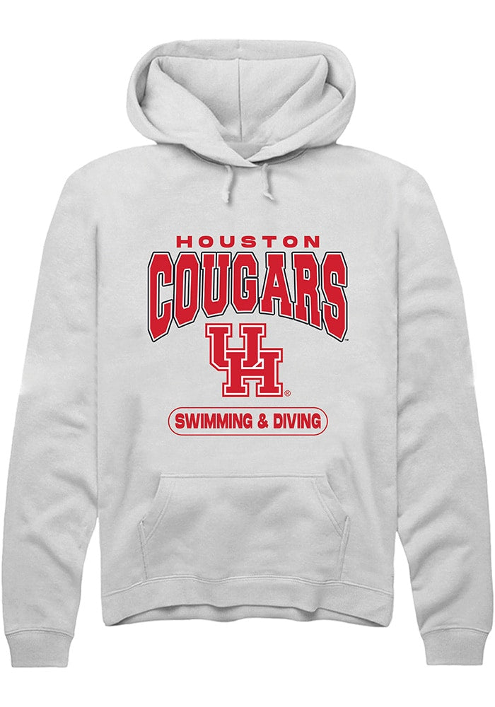 Houston Cougars Mens White Swimming & Diving Long Sleeve Hoodie