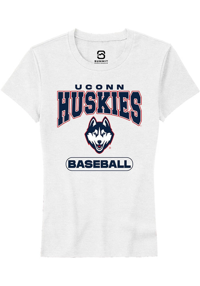 UConn Huskies Womens Baseball White Short Sleeve T-Shirt
