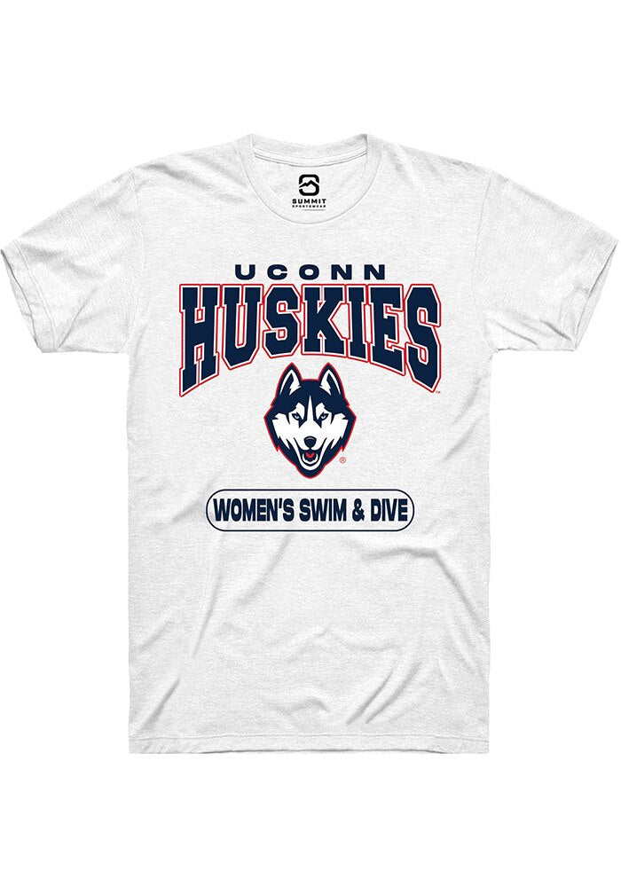 UConn Huskies Unisex Womens Swim and Dive White Short Sleeve T-Shirt