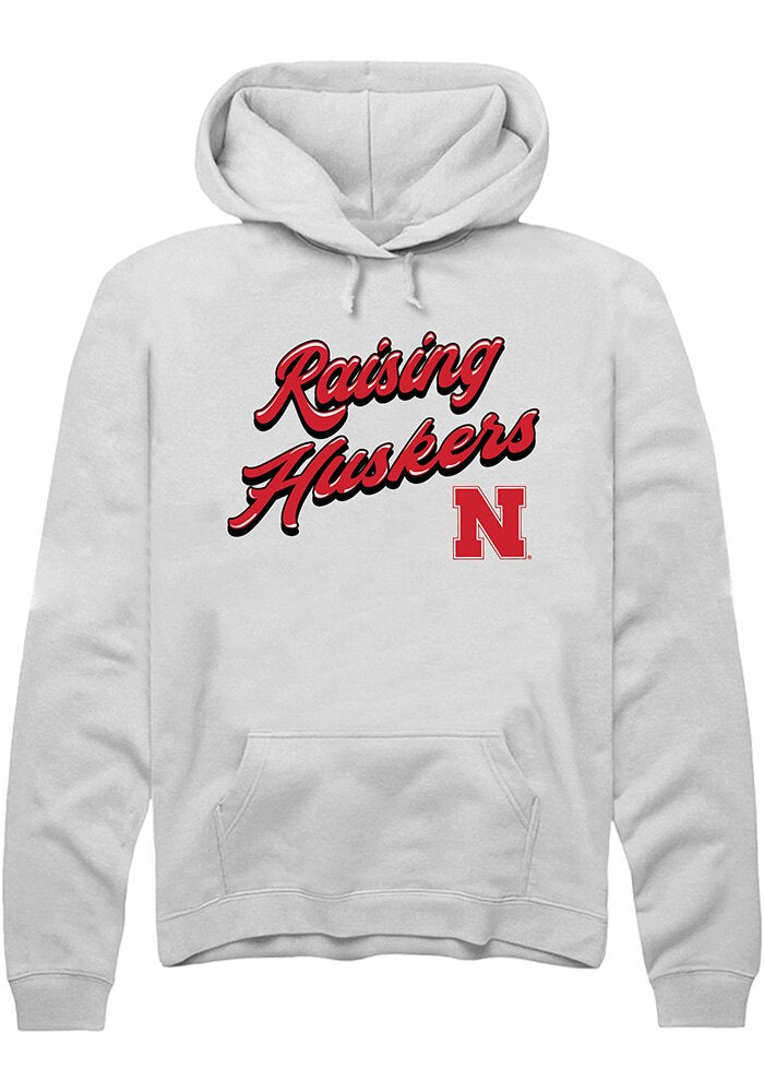 Nebraska Cornhuskers Mens White RAISING MASCOTS Long Sleeve Hoodie