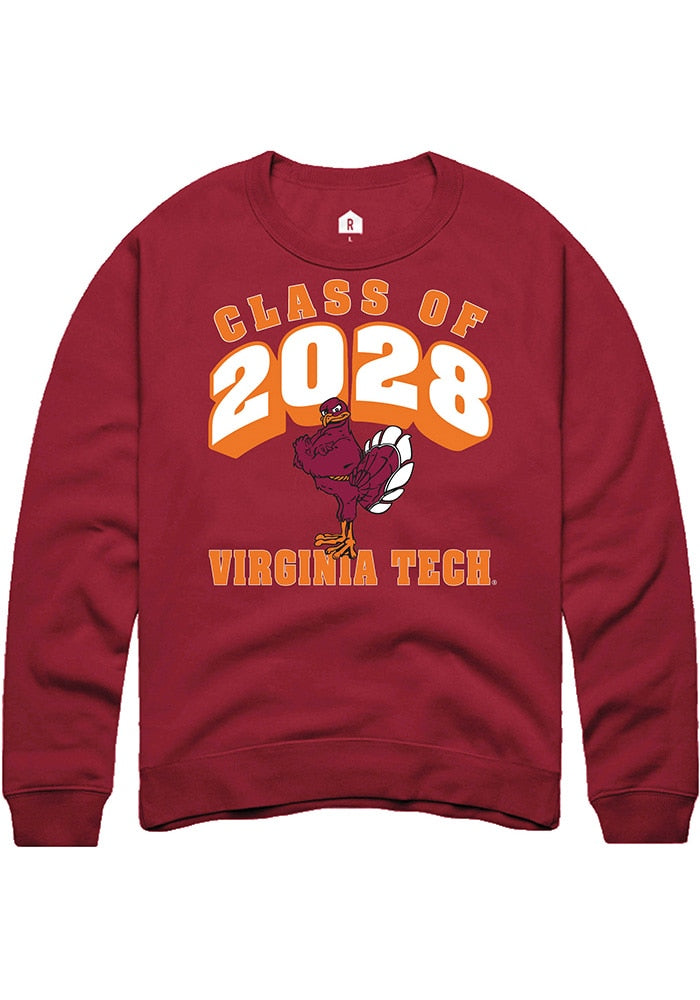 Virginia Tech Hokies Mens Maroon Class of 2028 Long Sleeve Crew Sweatshirt