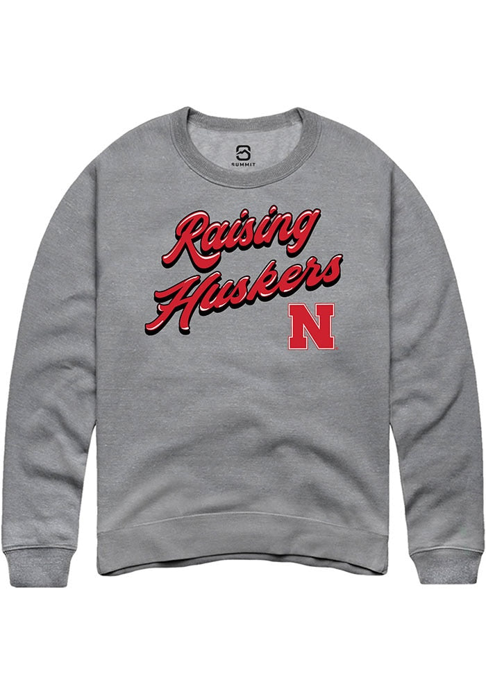 Nebraska Cornhuskers Mens Graphite RAISING MASCOTS Long Sleeve Crew Sweatshirt