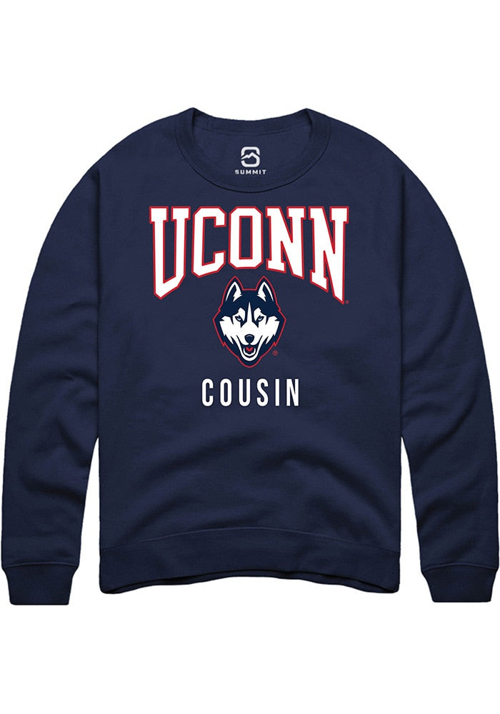 UConn Huskies Unisex Cousin Navy Crew Sweatshirt