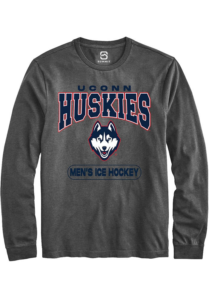 UConn Huskies Unisex Mens Ice Hockey Charcoal Long Sleeve T-Shirt