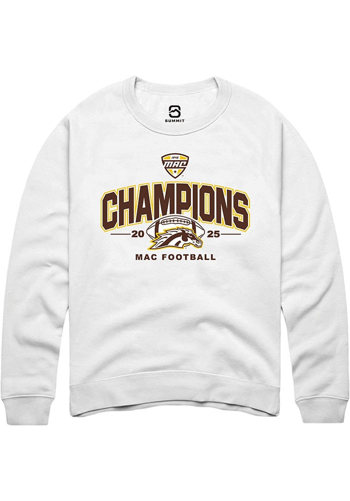 Western Michigan Broncos Unisex White Mac 2025 Football Champions Crew Sweatshirt