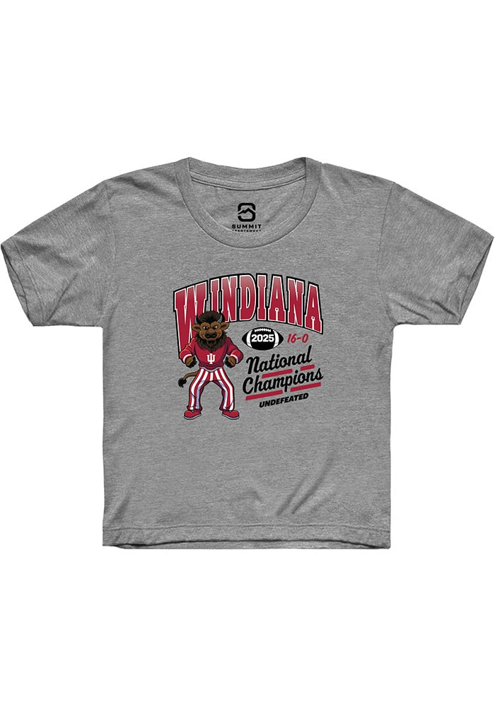 Indiana Hoosiers Youth Graphite Heather Windiana Arch 2025 National Champions Short Sleeve T-Shirt