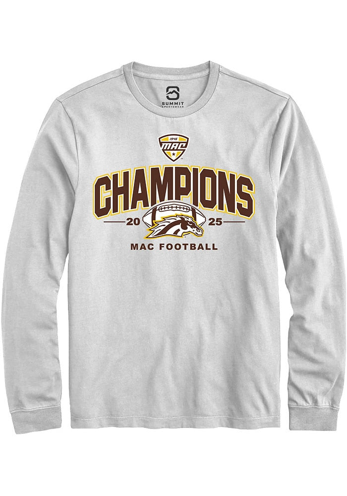 Western Michigan Broncos Unisex White Mac 2025 Football Champions Long Sleeve T-Shirt