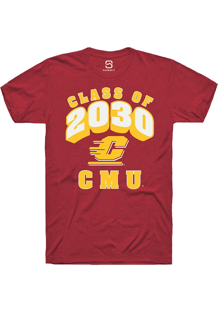 Central Michigan Chippewas Maroon Class of 2030 Short Sleeve T-Shirt