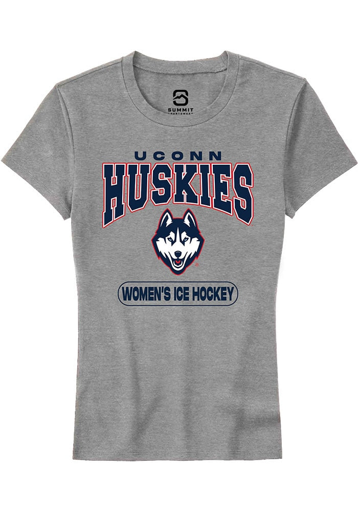 UConn Huskies Womens Womens Ice Hockey Heather Grey Short Sleeve T-Shirt