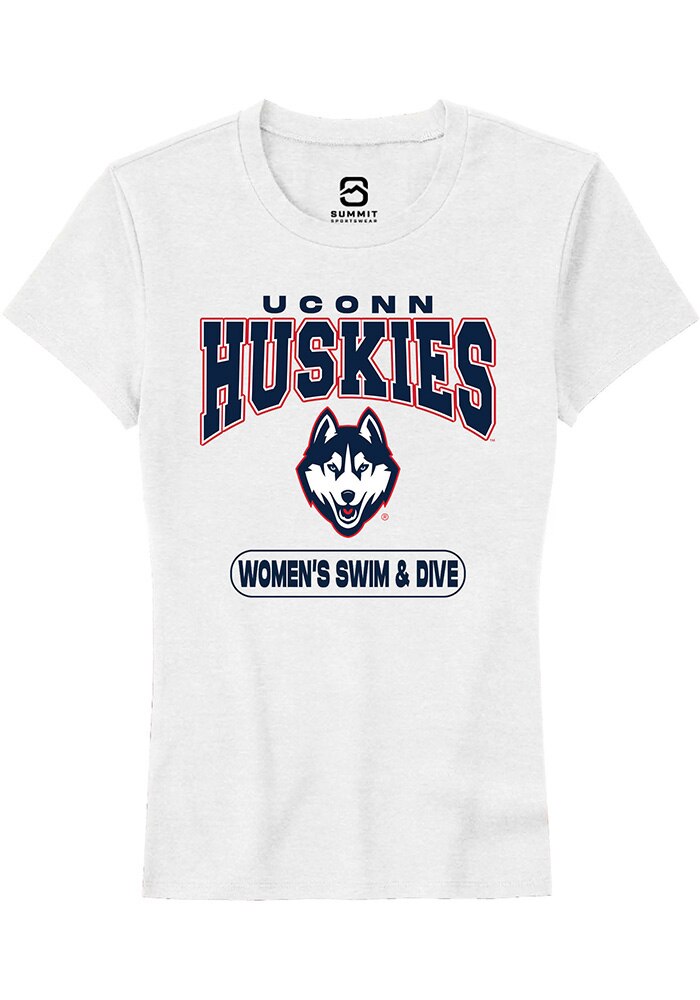 UConn Huskies Womens Womens Swim and Dive White Short Sleeve T-Shirt