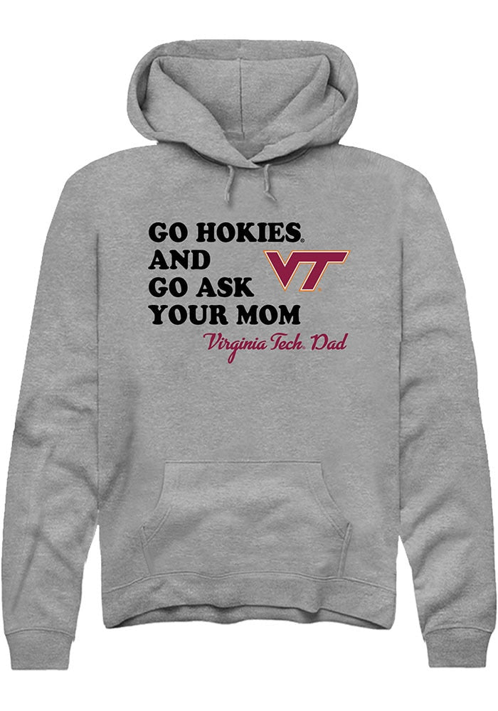 Virginia Tech Hokies Mens Graphite Go Ask Your Mom Long Sleeve Hoodie