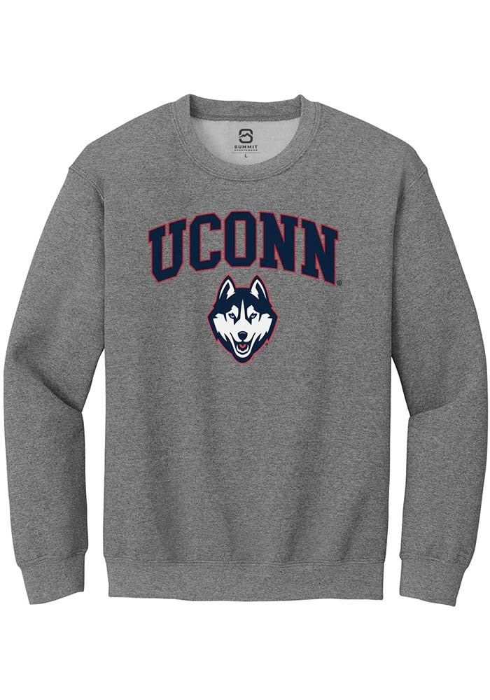 UConn Huskies Unisex Arch Logo Heather Graphite Crew Sweatshirt