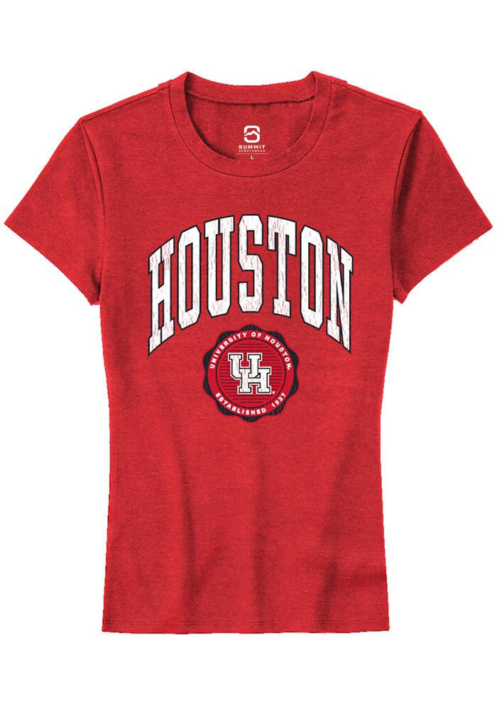 Houston Cougars Womens Red Arch Seal Short Sleeve T-Shirt