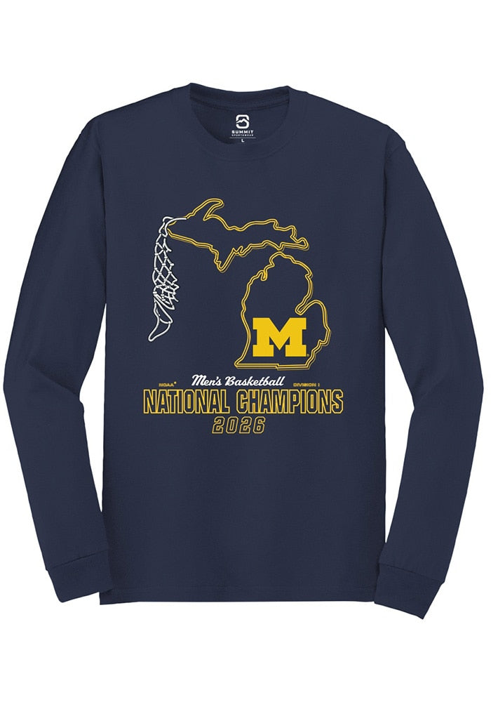 Michigan Wolverines Unisex Navy Mbb National Champs 2026 Net Long Sleeve T-Shirt