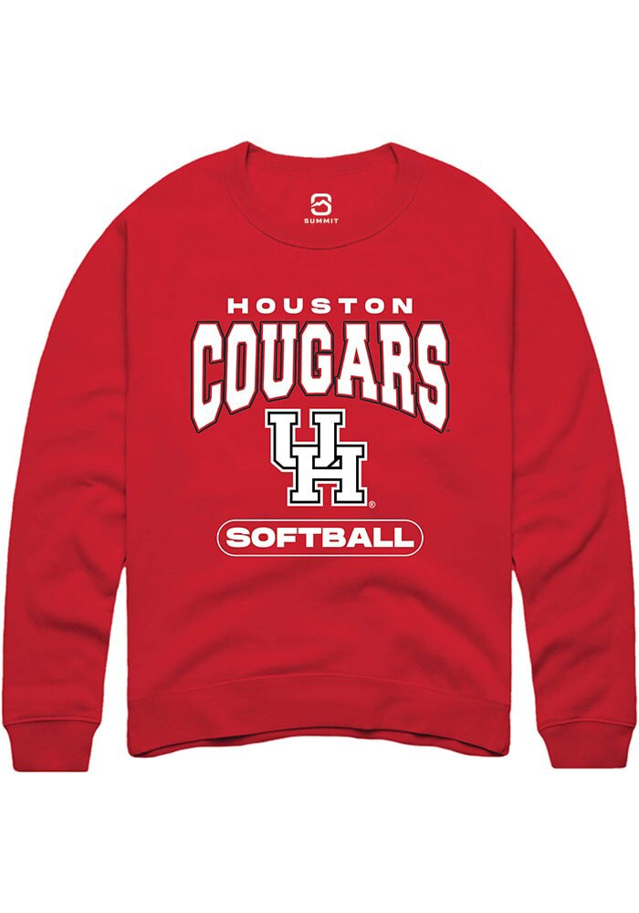 Houston Cougars Mens Red Softball Long Sleeve Crew Sweatshirt