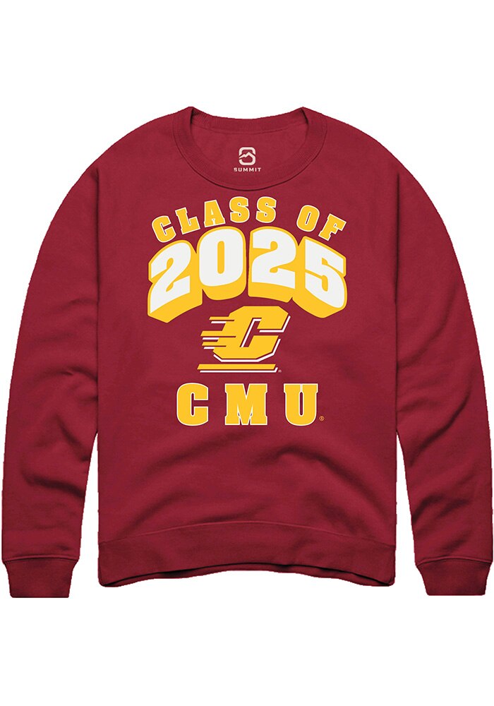 Central Michigan Chippewas Mens Maroon Class of 2025 Long Sleeve Crew Sweatshirt