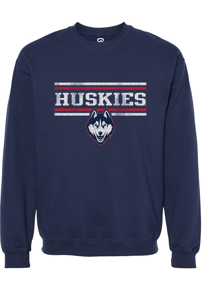 UConn Huskies Unisex Bars Navy Crew Sweatshirt