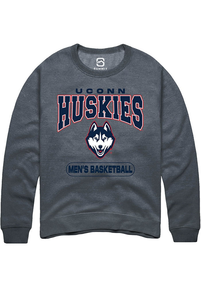 Uconn Huskies Unisex Dark Heather Mens Basketball Crew Sweatshirt