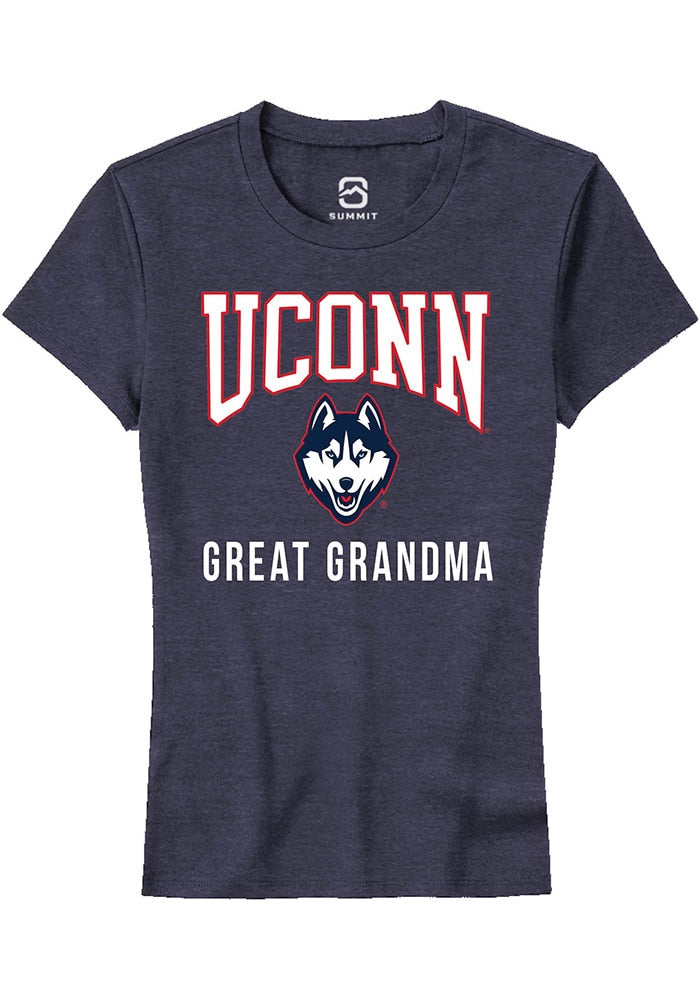 UConn Huskies Womens Great Grandma Heather Navy Short Sleeve T-Shirt