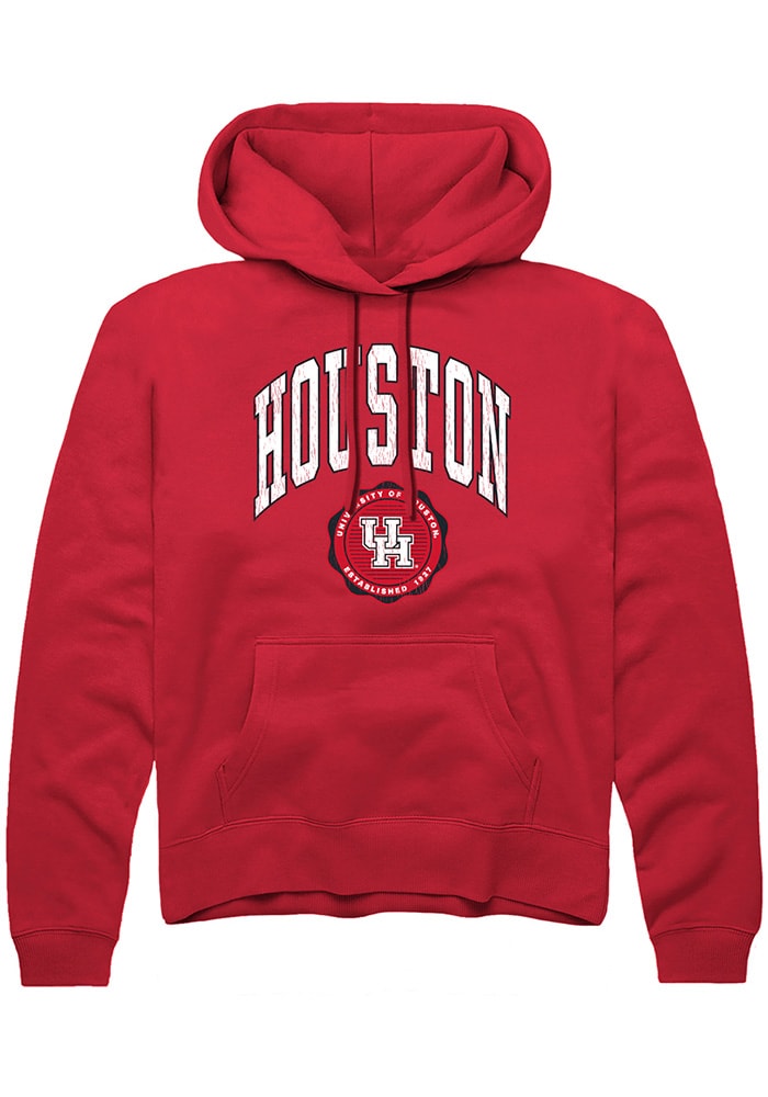 Houston Cougars Mens Red Arch Seal Long Sleeve Hoodie