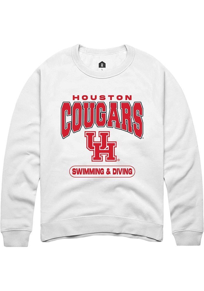 Houston Cougars Mens White Swimming & Diving Long Sleeve Crew Sweatshirt