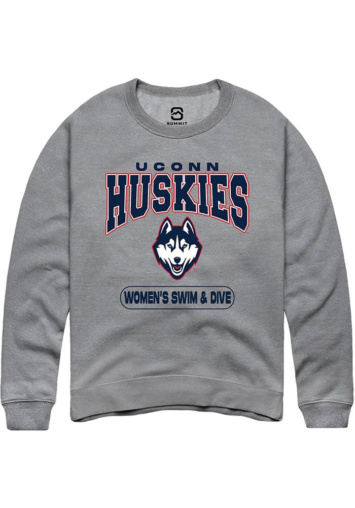 UConn Huskies Unisex Womens Swim and Dive Heather Graphite Crew Sweatshirt