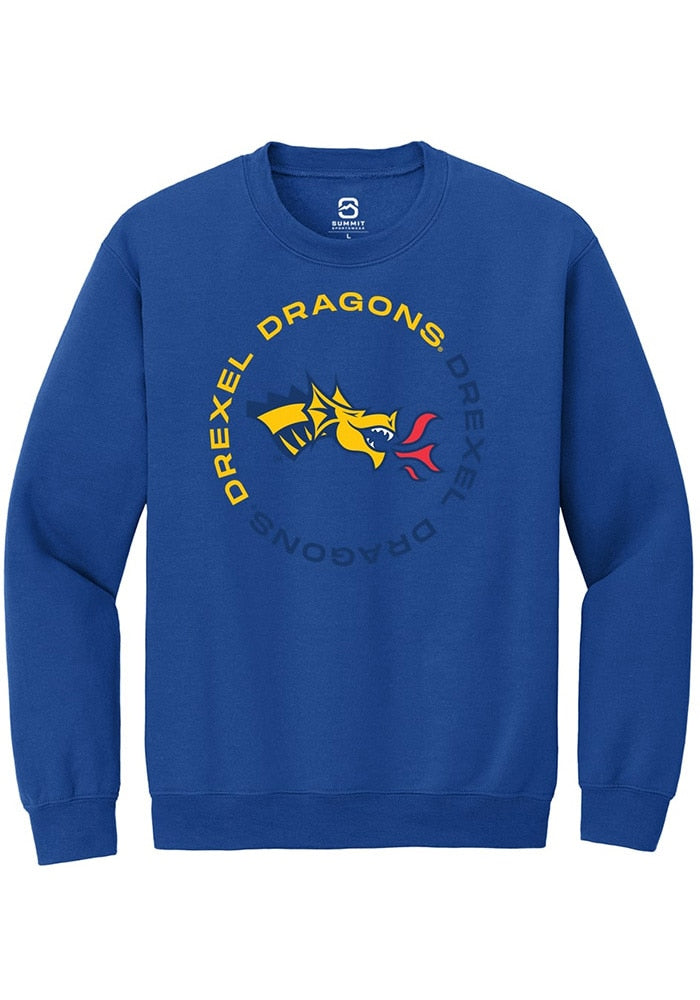 Drexel Dragons Mens Blue Circle Long Sleeve Crew Sweatshirt