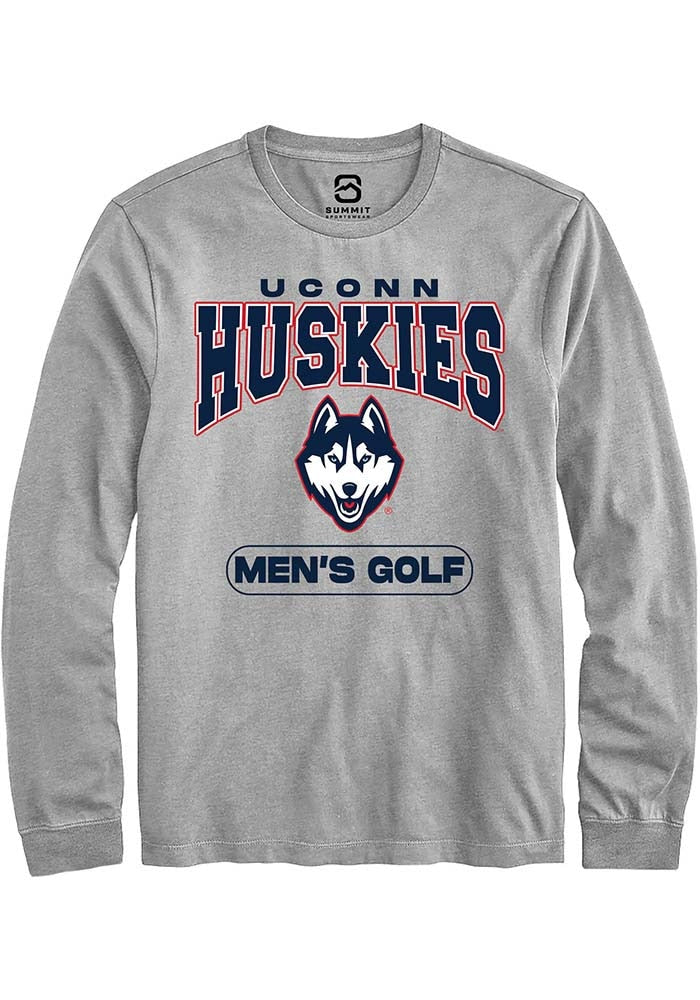 UConn Huskies Unisex Mens Golf Heather Grey Long Sleeve T-Shirt