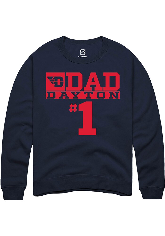 Dayton Flyers Mens Navy Blue No 1 Dad Long Sleeve Crew Sweatshirt