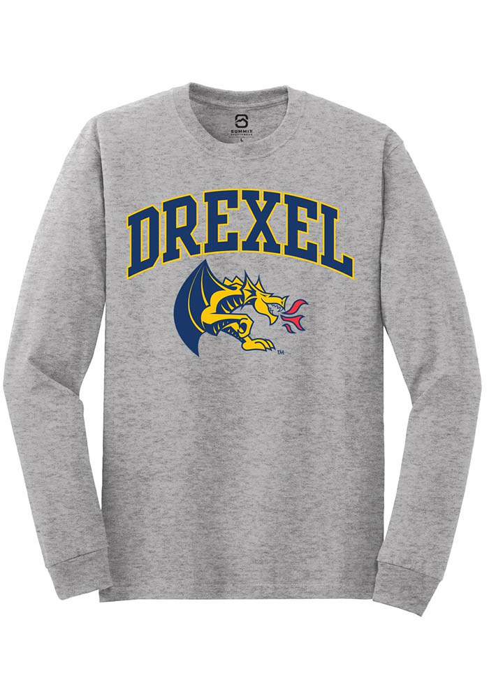 Drexel Dragons Grey Arch Logo Long Sleeve T-Shirt