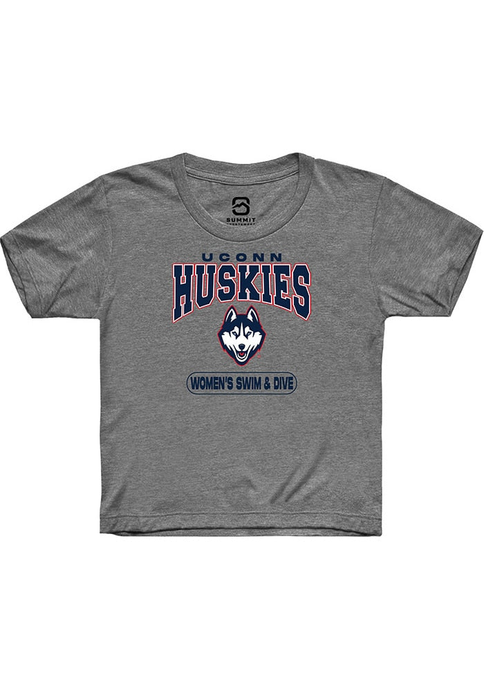 UConn Huskies Youth Womens Swim and Dive Heather Graphite Short Sleeve T-Shirt