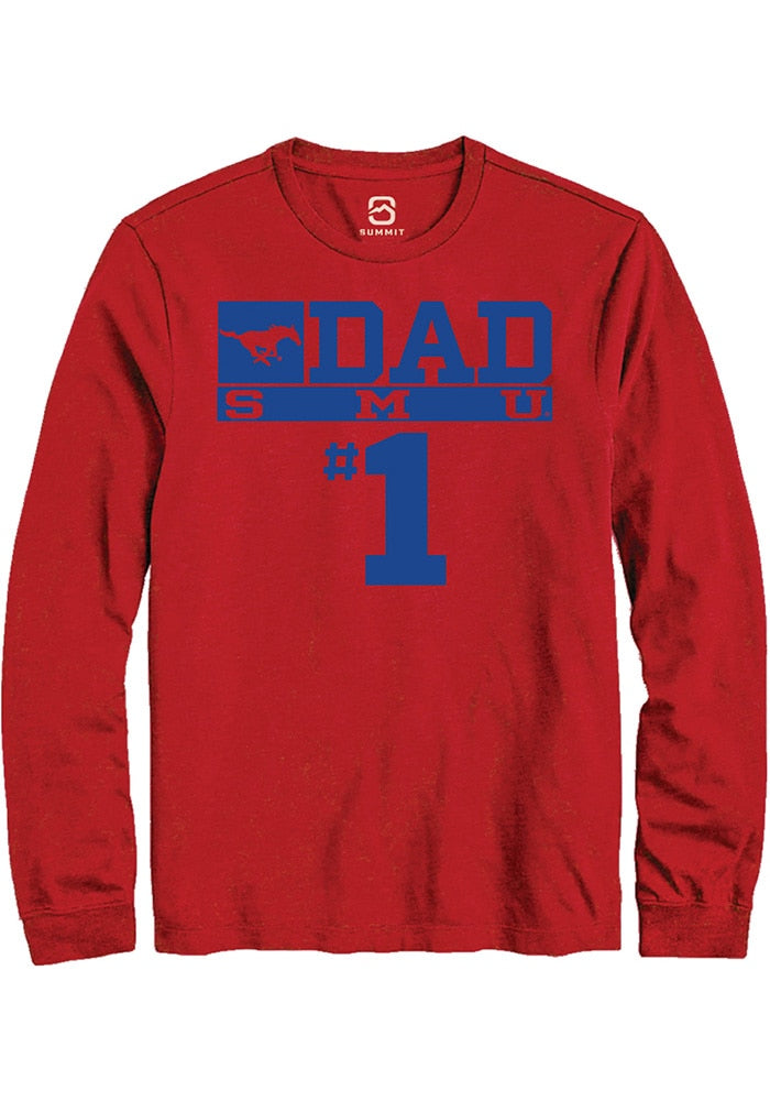 SMU Mustangs Red No 1 Dad Long Sleeve T-Shirt