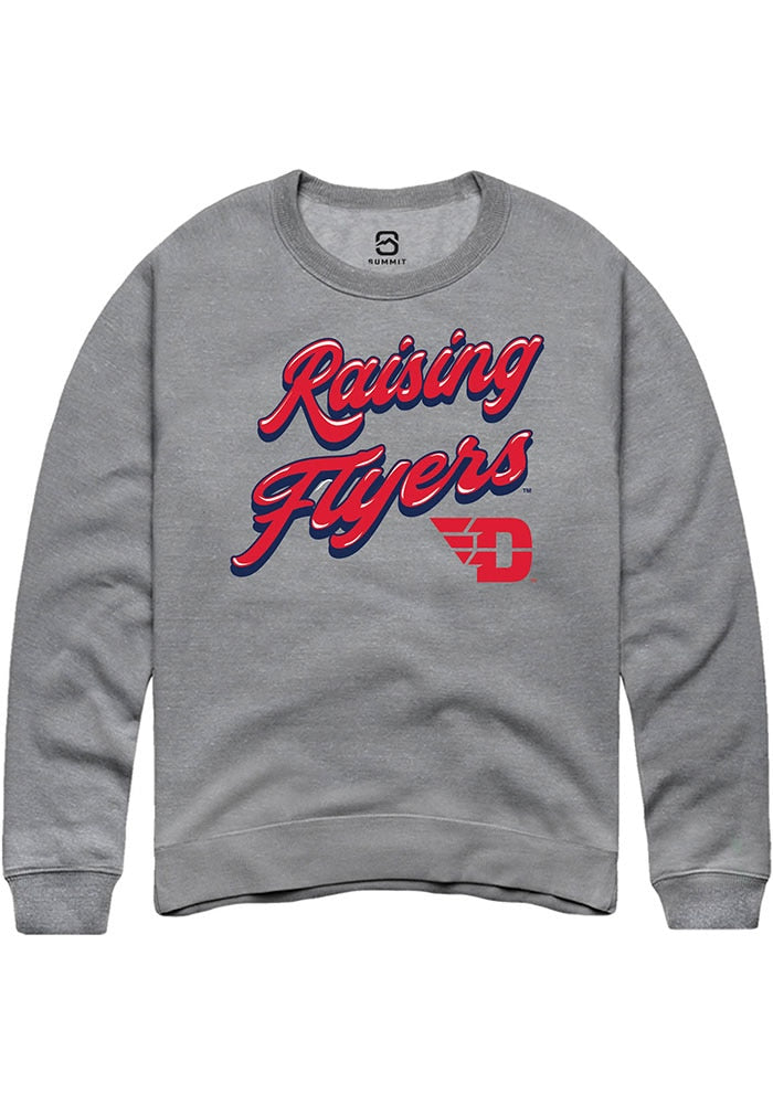 Dayton Flyers Mens Graphite RAISING MASCOTS Long Sleeve Crew Sweatshirt