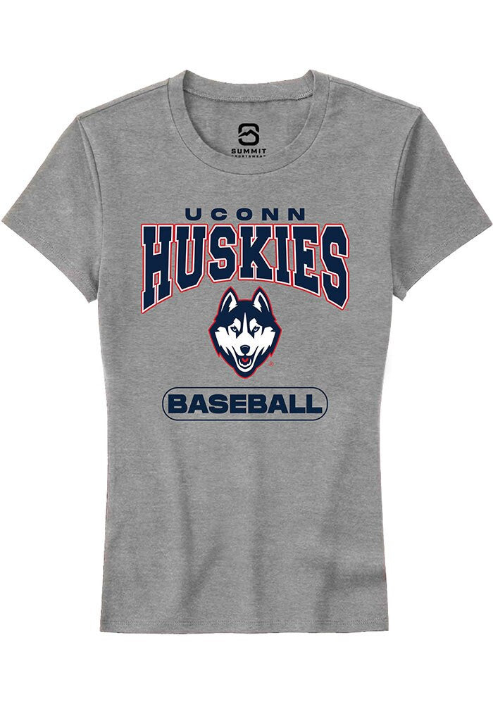 UConn Huskies Womens Baseball Heather Grey Short Sleeve T-Shirt