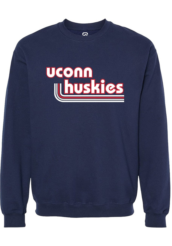 UConn Huskies Unisex Stripes Navy Crew Sweatshirt