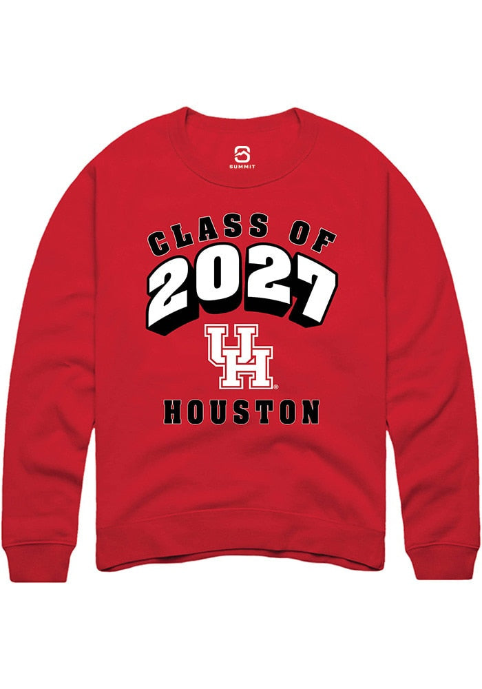 Houston Cougars Mens Red Class of 2027 Long Sleeve Crew Sweatshirt