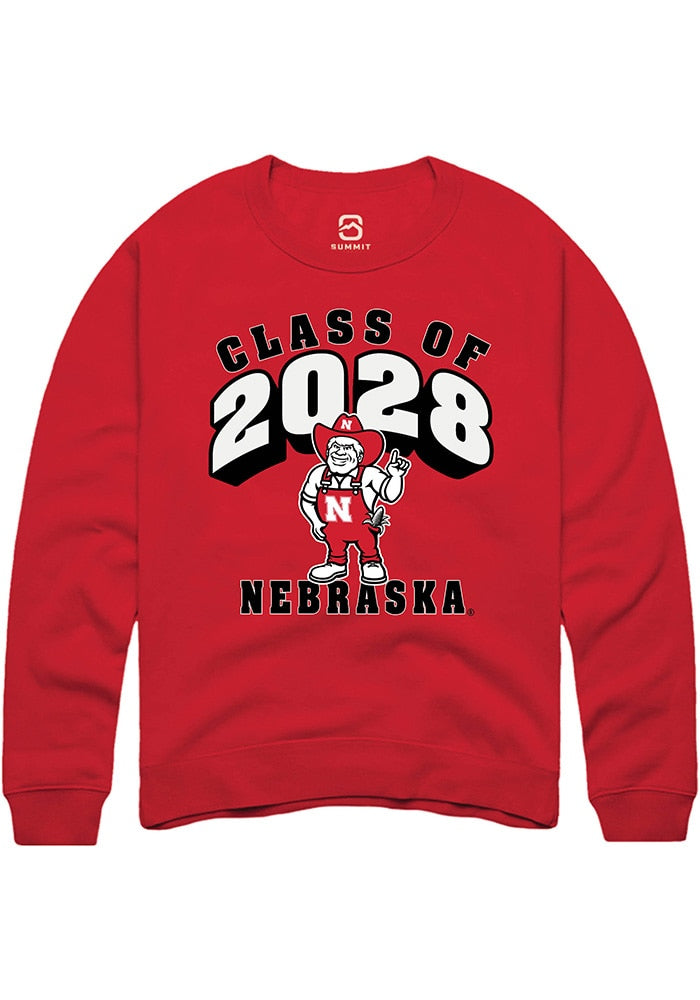 Nebraska Cornhuskers Mens Red Class of 2028 Long Sleeve Crew Sweatshirt