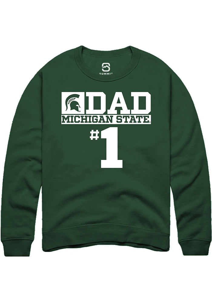 Michigan State Spartans Mens Green No 1 Dad Long Sleeve Crew Sweatshirt