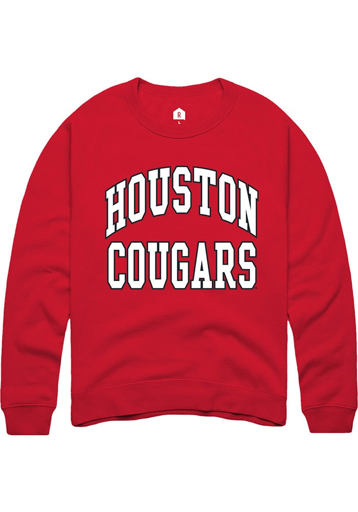 Houston Cougars Mens Red Arch Stack Long Sleeve Crew Sweatshirt