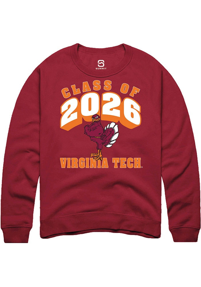 Virginia Tech Hokies Mens Maroon Class of 2026 Long Sleeve Crew Sweatshirt