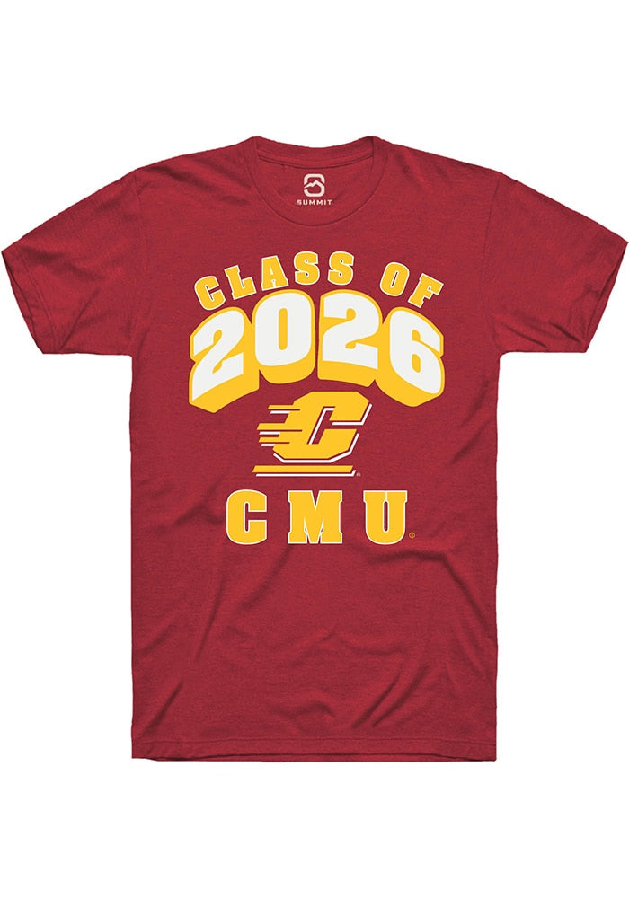 Central Michigan Chippewas Maroon Class of 2026 Short Sleeve T-Shirt