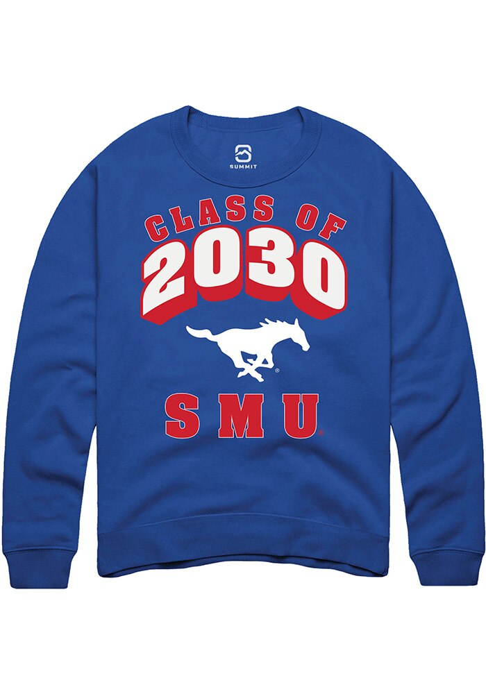 SMU Mustangs Mens Blue Class of 2030 Long Sleeve Crew Sweatshirt