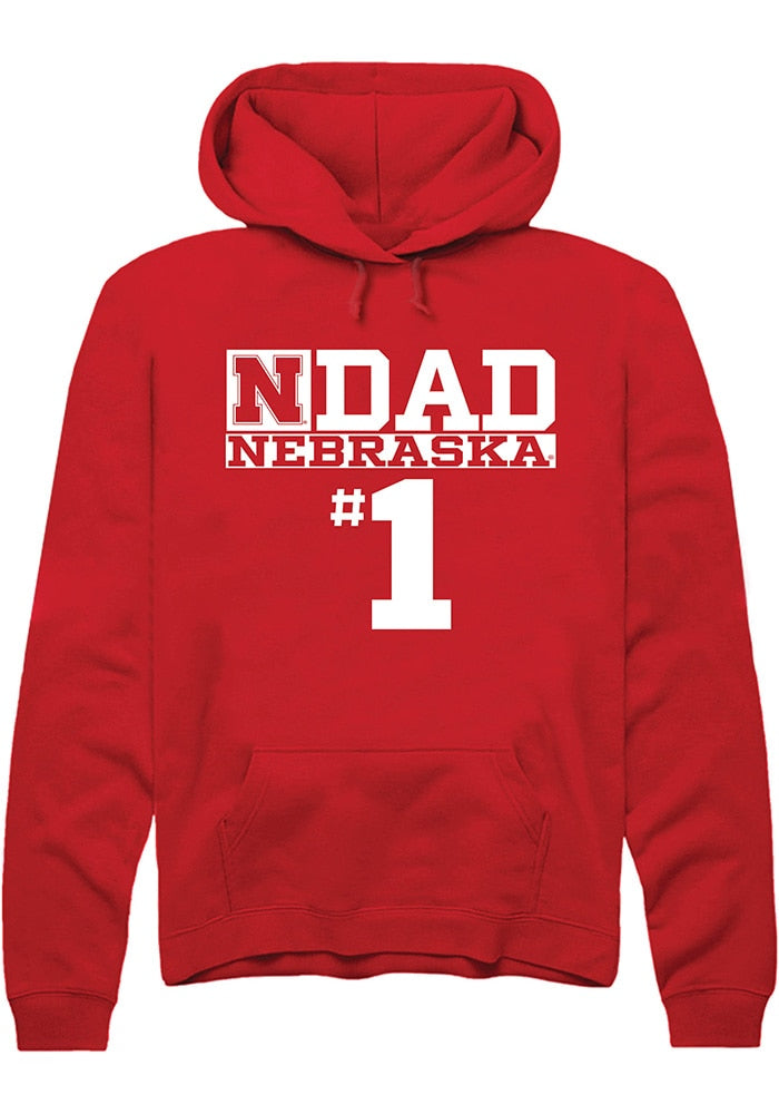Nebraska Cornhuskers Mens Red No 1 Dad Long Sleeve Hoodie