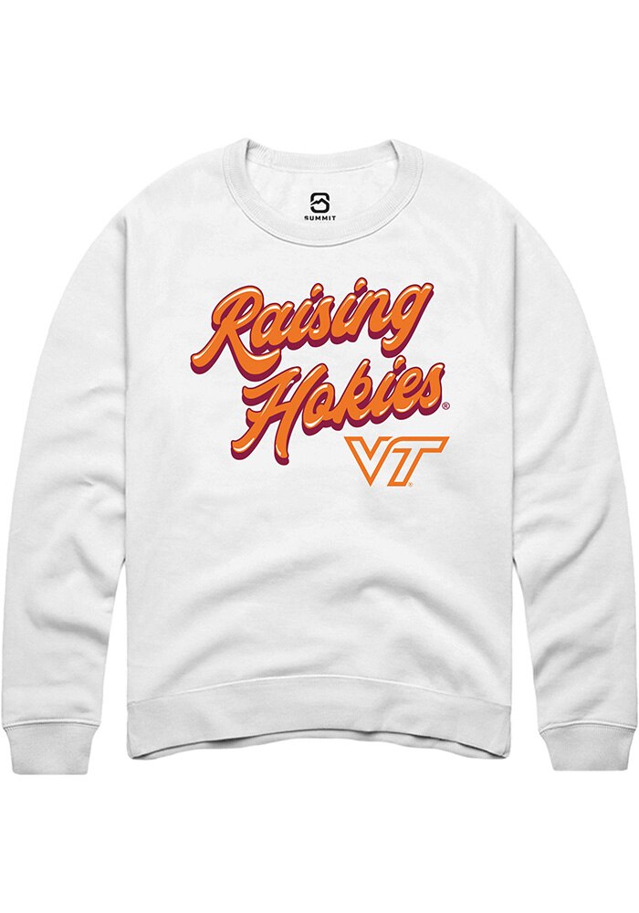 Virginia Tech Hokies Mens White RAISING MASCOTS Long Sleeve Crew Sweatshirt